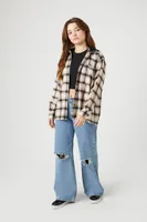 Women's Plaid Combo Flannel Shirt in Tan Small