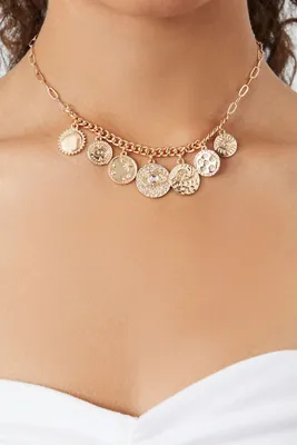 Women's Rhinestone Disc Chain Necklace in Gold