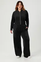 Women's Velour Zip-Up Jacket in Black, 3X