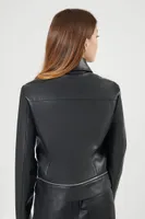 Women's Faux Leather Zip-Hem Moto Jacket in Black, XS