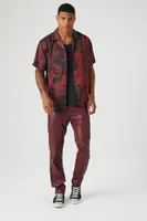 Men Faux Leather Slim-Fit Pants in Burgundy, 32