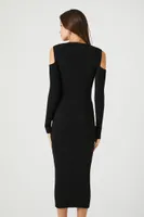 Women's Open-Shoulder Midi Sweater Dress in Black Large