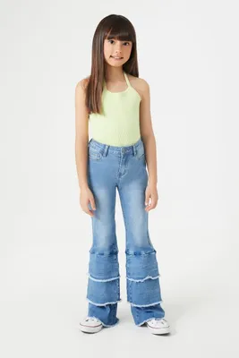 Girls Frayed Flare Jeans (Kids) Light Denim,