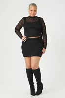 Women's Lace Knit Crop Top in Black, 2X