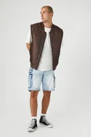 Men Zip-Up Ribbed-Trim Vest in Cocoa, XL