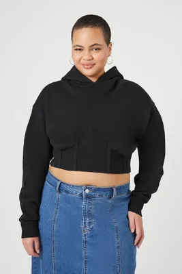 Women's Cropped Corset Hoodie in Black, 3X