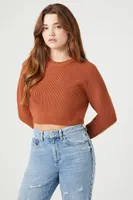 Women's Cropped Rib-Knit Sweater in Almond, XL