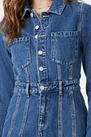 Women's Frayed Denim Mini Dress in Medium Denim, XS