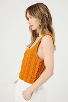 Women's Crochet Sweater-Knit Crop Top in Copper, XL