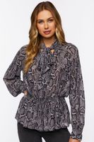 Women's Snakeskin Print Long-Sleeve Top in Black Small