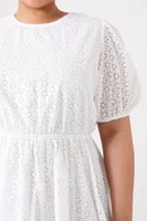 Women's Floral Eyelet Mini Dress in White, 0X