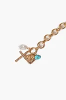 Women's Rhinestone Cross Toggle Bracelet in Gold