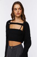 Women's Sweater-Knit Cami & Shrug Set in Black Medium