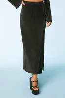 Women's Ribbed Top & Maxi Skirt Set in Black, XS