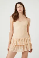 Women's Lace Drop-Waist Mini Dress in Oatmeal, XS