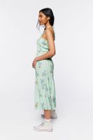 Women's Floral Print Halter Midi Dress in Mint Medium