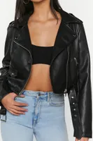 Women's Faux Leather Cropped Moto Jacket