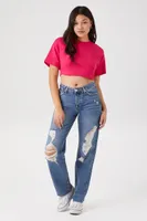 Women's French Terry Cropped T-Shirt in Hibiscus Medium