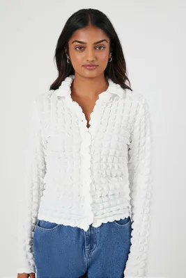 Women's Quilted Long-Sleeve Shirt in Cream Small