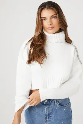 Women's Rhinestone Cutout Cropped Sweater