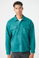 Men Faux Suede Drop-Sleeve Shirt in Hunter Green Small