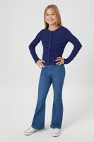 Girls Ruched Rib-Knit Top (Kids) in Navy, 11/12