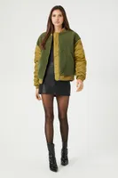 Women's Faux Shearling Puffer Jacket in Olive/Olive Medium