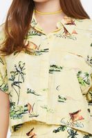 Women's Tropical Print Linen-Blend Shirt in Mimosa Large