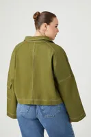 Women's Twill Zip-Up Shacket in Olive, 0X