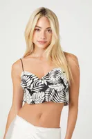 Women's Satin Tropical Leaf Print Cami in Black/Ivory Medium