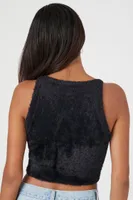 Women's Fuzzy Sweater-Knit Tank Top Black,