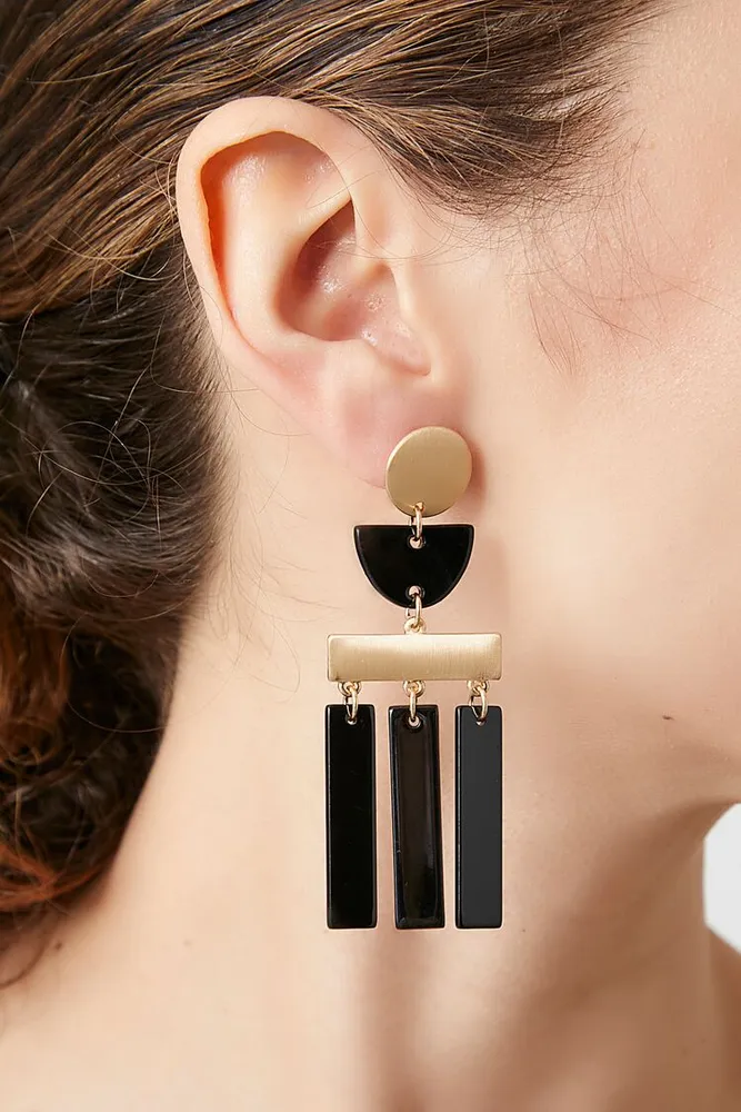 Women's Geo Chandelier Earrings in Gold/Black