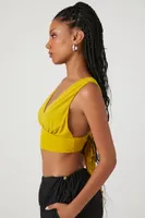 Women's Plunging Tie-Back Crop Top in Olivine Large