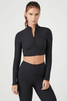 Women's Active Ribbed Zip-Up Jacket in Black Medium