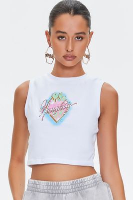 Women's Naughty Cropped Muscle T-Shirt in White Medium