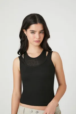 Women's Ribbed Knit Combo Tank Top in Black Small