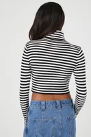 Women's Striped Turtleneck Sweater in Black/White, XS