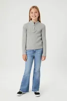 Girls Half-Zip Mock Neck Sweater (Kids) in Grey, 9/10