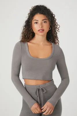 Women's Scoop-Neck Crop Top in Grey, XL