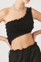 Women's Lettuce-Edge Crop Top in Black Large