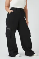 Women's Twill Wide-Leg Cargo Pants in Black, 1X