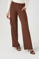 Women's Pinstriped Wide-Leg Cargo Pants in Brown Large