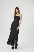 Women's Strapless Sheer Maxi Dress in Black Small