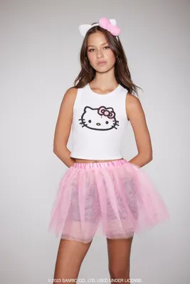 Women's Hello Kitty Tank Top Tutu Skirt & Headband Set in Pink, S/M