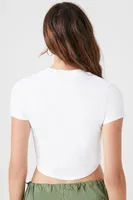 Women's Cropped Curved-Hem T-Shirt in White Medium