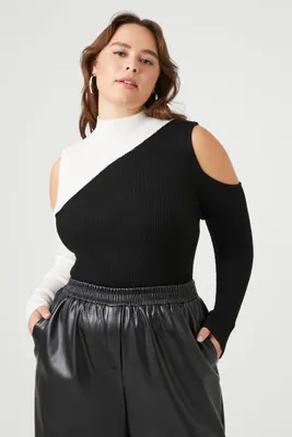 Women's Colorblock Cutout Sweater in Black/Vanilla, 0X