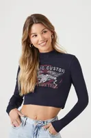 Women's Ribbed California Choppers Graphic Cropped T-Shirt in Navy Small