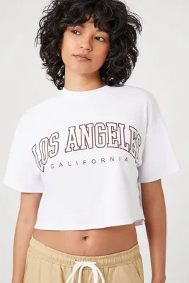 Women's Los Angeles Graphic Cropped T-Shirt in White/Black Large