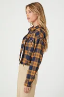 Women's Plaid Flannel Cropped Shirt in Yellow Large