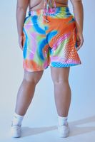 Women's Abstract Print FUBU Shorts in Orange, 1X